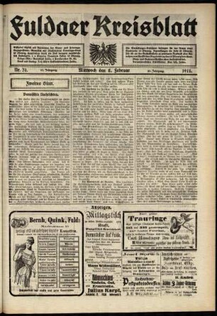 Zweite Ausgabe vom Mittwoch, den 08. Februar 1911.