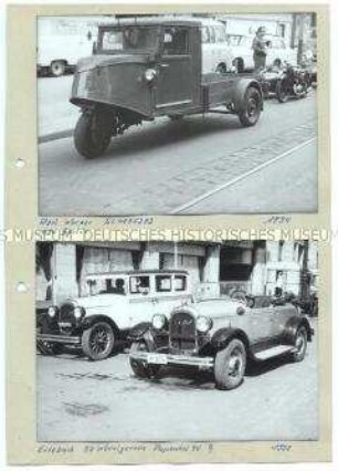 Bild-Dokumentation aus 43 Tafeln mit aufgeklebten Fotos von historischen Fahrzeugen (Recherche-Material für DEFA-Filme)