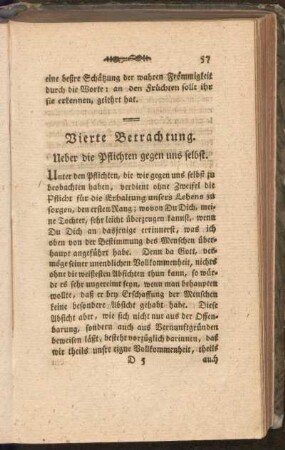 Vierte Betrachtung. Ueber die Pflichten gegen uns selbst