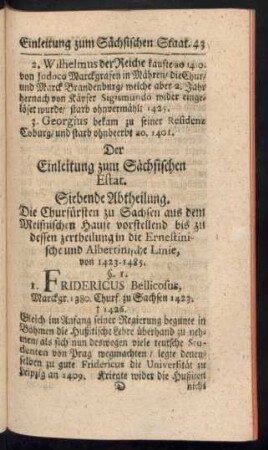 Siebende Abtheilung. Die Churfürsten zu Sachsen aus dem Meisnischen Hause vorstellend ...