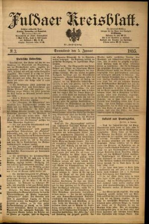 Erste Ausgabe vom Samstag, den 05. Januar 1895.