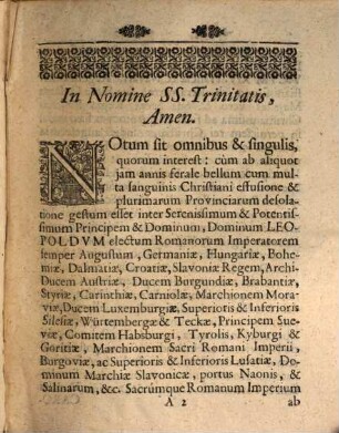 Instrumentum pacis Caesarem et Imperium inter et Galliam, Conclusae in Palatio Riswicensi in Hollandia 30. Octobris 1697