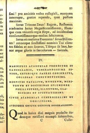 IV. [Oratio Excellentissimi Ioannis Christiani Kerstens, Ordinis Medicorum Pro-Decani.]