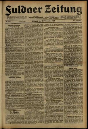Erste Ausgabe vom Mittwoch, den 27. November 1912.
