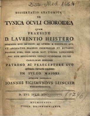 Dissertatio Anatomica De Tvnica Ocvli Choroidea