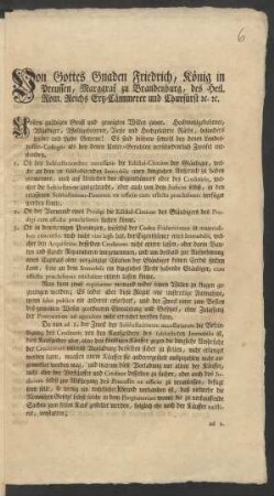 Von Gottes Gnaden Friedrich, König in Preussen ...