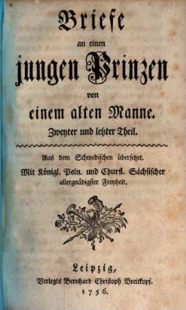 Briefe an einen jungen Prinzen von einem alten Manne : In zweenen Bänden, 2