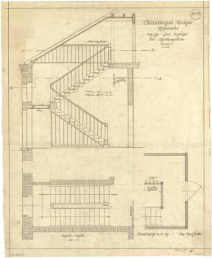 Billing, Hermann; Singen; Krankenhaus - Isoliergebäude, Treppe zum Speicher (Grundriss; Schnitt; Detail)