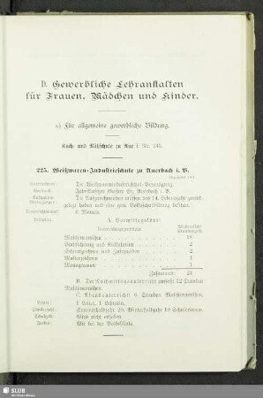 D. Gewerbliche Lehranstalten für Frauen, Mädchen und Kinder
