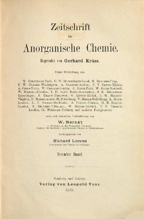 Zeitschrift für anorganische und allgemeine Chemie : ZAAC = Journal of inorganic and general chemistry. 9. 1895