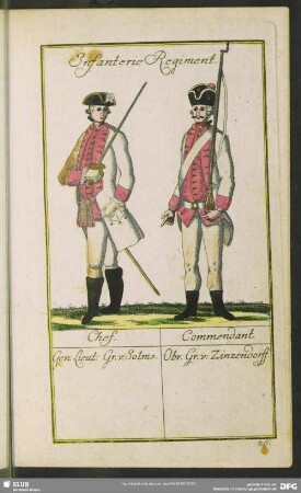 Infanterie Regiment. Chef. Gen: Liet: Gr. v. Solms. Commendant. Obr. Gr. v. Zinzendorff