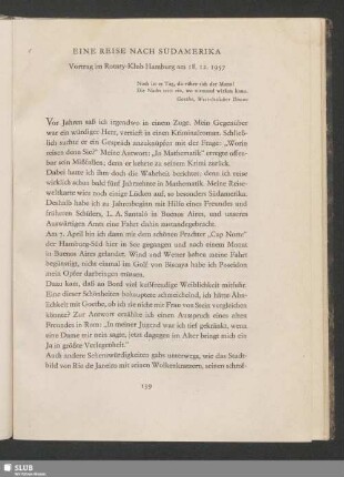 Eine Reise Nach Südamerika : Vortrag im Rotary-Klub Hamburg am 18.12.1957
