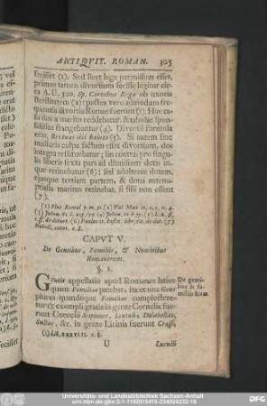 Caput V. De Gentibus, Familiis, & Nominibus Romanorum.