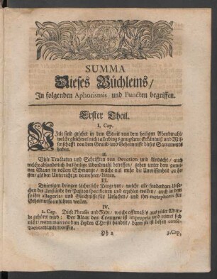 Summa Dieses Büchleins / In folgenden Aphorismis und Puncten begriffen