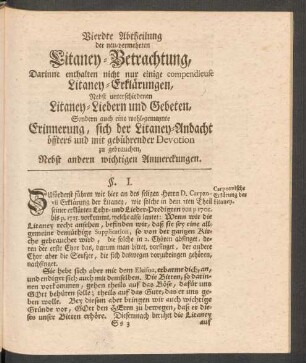 Vierdte Abtheilung der neu-vermehrten Litaney-Betrachtung, Darinne enthalten nicht nur einige compendieuse Litaney-Erklärungen, ...