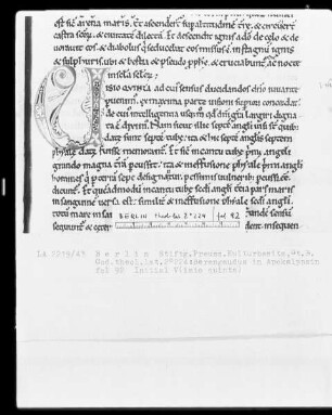 Berengaudus in Apocalypsin — Initiale V (isio quinta), Folio 92 recto