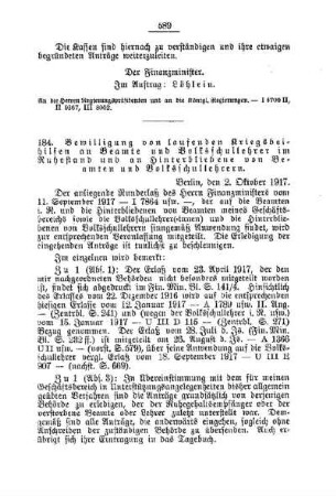 Bewilligungen von laufenden Kriegsbeihilfen an Beamte und Volksschullehrer im Ruhestand und an Hinterbliebene von Beamten und Volksschullehrern : [A. Behörden und Beamte]