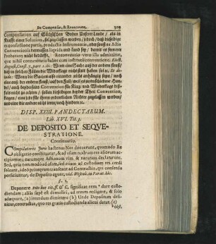 Disp. XXIII. De Diposito Et Sequestratione.