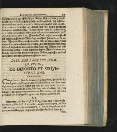Disp. XXIII. De Diposito Et Sequestratione.