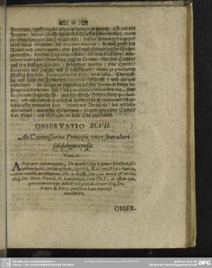 Observatio XCVII. An Commissarius Principis, vices alteri subdelegare possit
