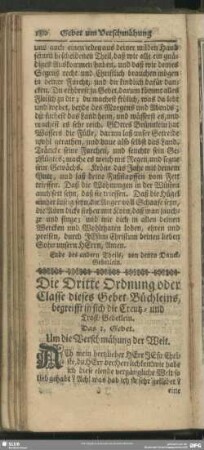 Die Dritte Ordnung oder Classe dieses Gebet-Büchleins, begreifft in sich die Creutz- und Trost-Gebetlein