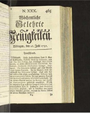 N. XXX. Tübingen, den 26. Jullii 1737