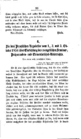Die drei Preußischen Regulative vom 1., 2. und 3. Oktober 1854 über Einrichtung des evangelischen Seminar-, Präparanden- und Elementarschul-Unterrichts