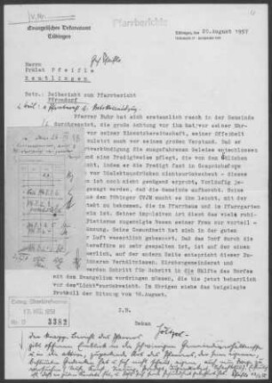Pfrondorf (Tübingen): Pfarrbericht 1957