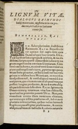 Lignum Vitae, Dialogus Raimundi Lullii ...