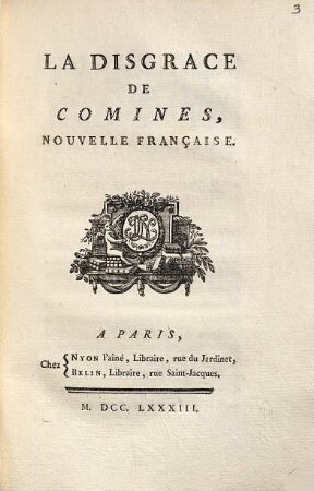 La Disgrace Des Comines : Nouvelle Française
