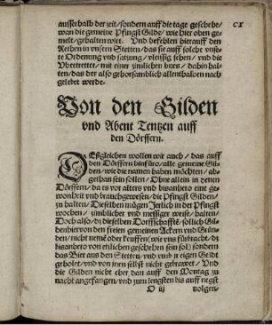 Von den Gilden und Abent Tentzen auf den Dörffern