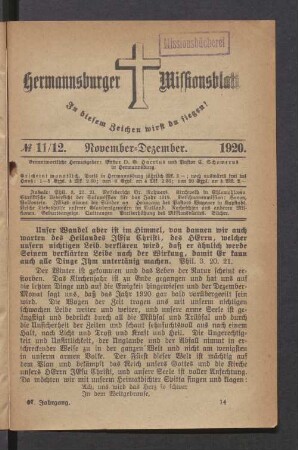 N° 11/12. November-Dezember. 1920