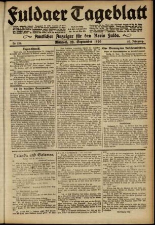 Ausgabe vom Mittwoch, den 22. September 1920.