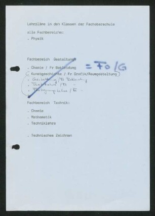 Lehrpläne in den Klassen der Fachoberschule