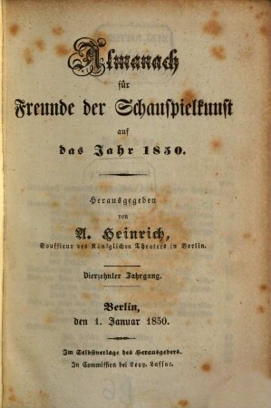 Almanach für Freunde der Schauspielkunst. 14. 1850