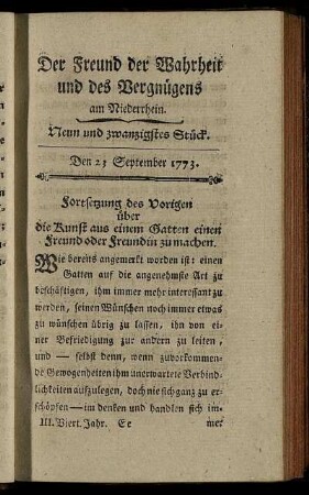 Neun und zwanzigstes Stück. Den 23 September 1773.