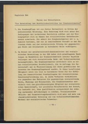 Zur Entwicklung des Persönlichkeitsbildes der Krankenschwester : Thesen zur Dissertation
