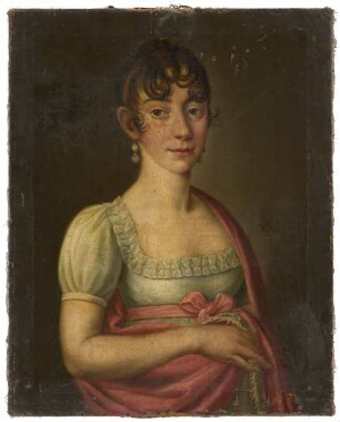 Bildnis einer jungen Frau in weißem Empirekleid