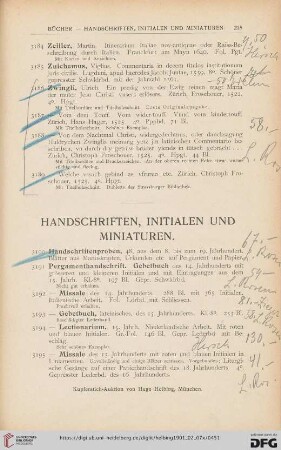 Handschriften, Initialien und Miniaturen (Nr. 3190-3282)