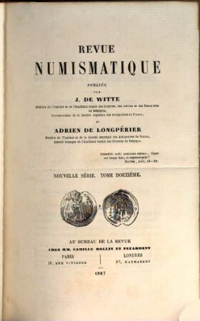 Revue numismatique : RN. 12. 1867