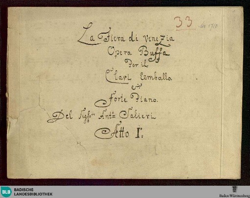 La fiera di Venezia. Excerpts. Arr - Don Mus.Ms. 1710 : cemb; AngS 100