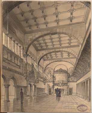 Volkstheater Schinkelwettbewerb 1892: Perspektivische Ansicht Vorsaal zum Parkett links