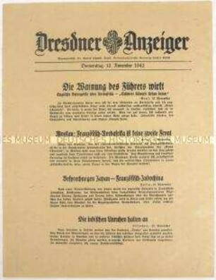 Nachrichtenblatt "Dresdner Anzeiger" u.a. zur Sicht der britischen Presse auf das Kriegsgeschehen in Nordafrika