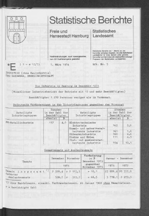 Die Industrie in Hamburg im Dezember 1973 : Lfd. Nr. 5