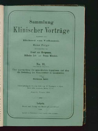 Über Auswaschung des menschlichen Organismus und über die Bedeutung der Wasserzufuhr in Krankheiten