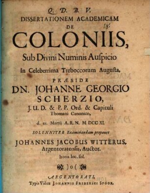 Diss. acad. de coloniis