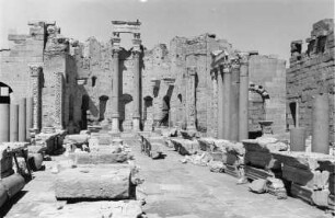 Ruinen von Leptis Magna : Blick über Säulen und Ruinen