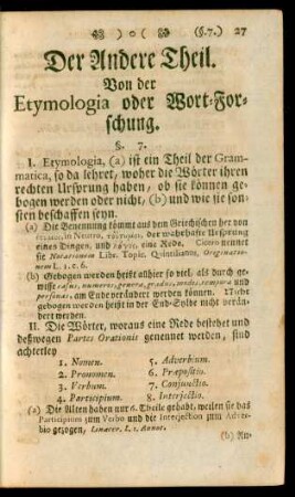 Der Andere Theil. Von der Etymologia, oder Wort-Forschung.