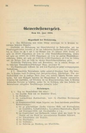 Gewerbesteuergesetz. Vom 24. Juni 1891