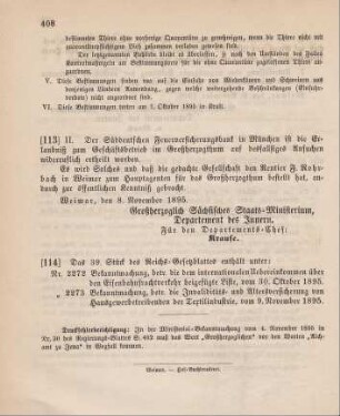 113. Ministerial-Bekanntmachung, betreffend die Zulassung der Süddeutschen Feuerversicherungsbank in München zum Geschäftsbetrieb im Großherzogthum